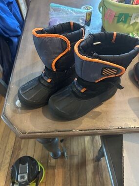 Kids Winter Snow Boots - Black with Orange Trim